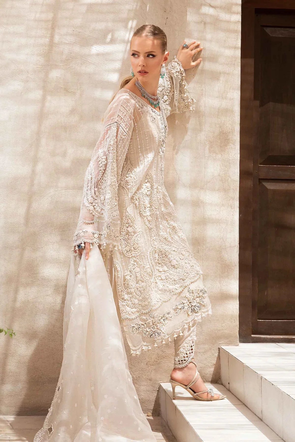 03-Piece Net Suit With Embroidery - Ready To Wear