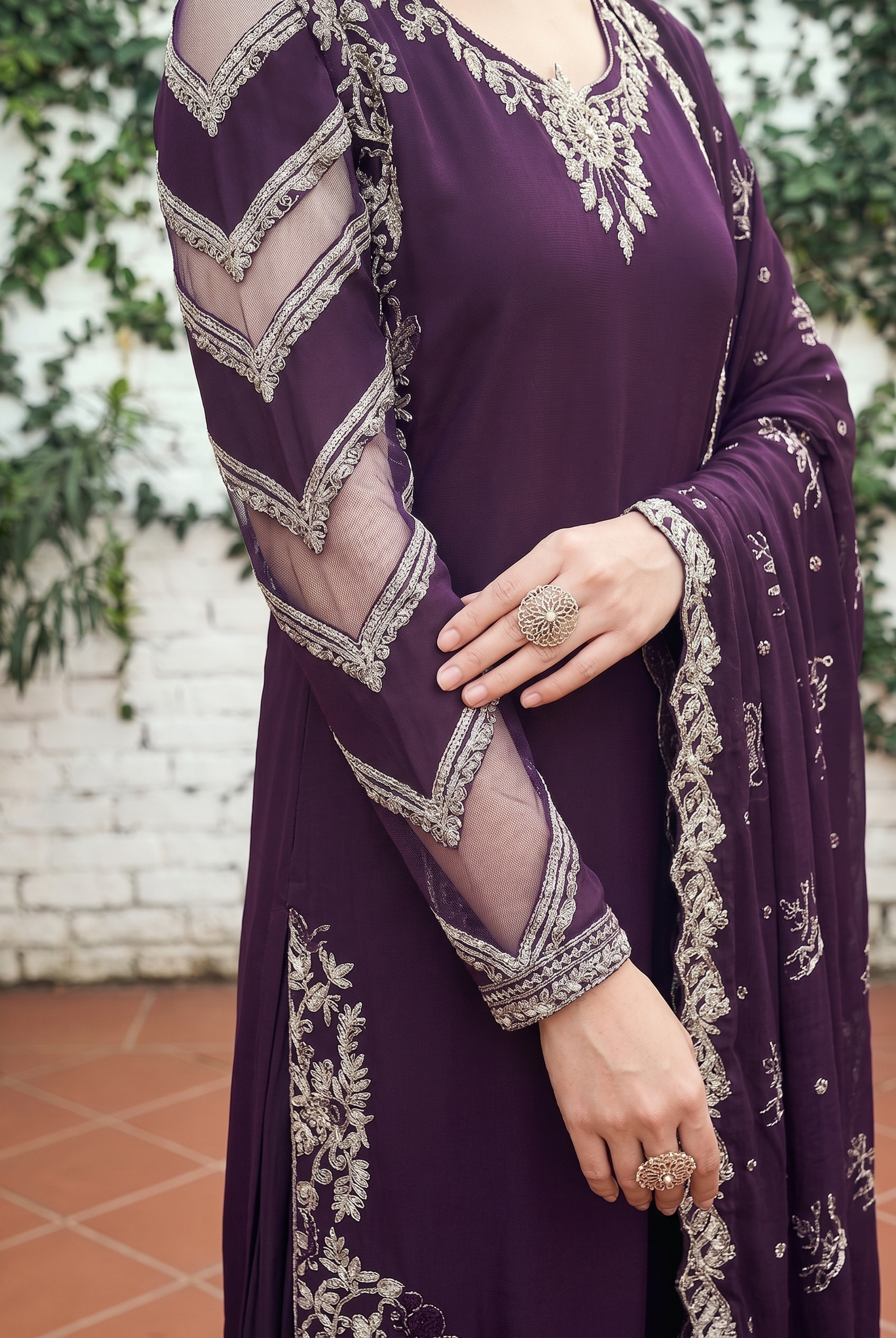 03-Piece Cotton Suit With Embroidery - Ready To Wear