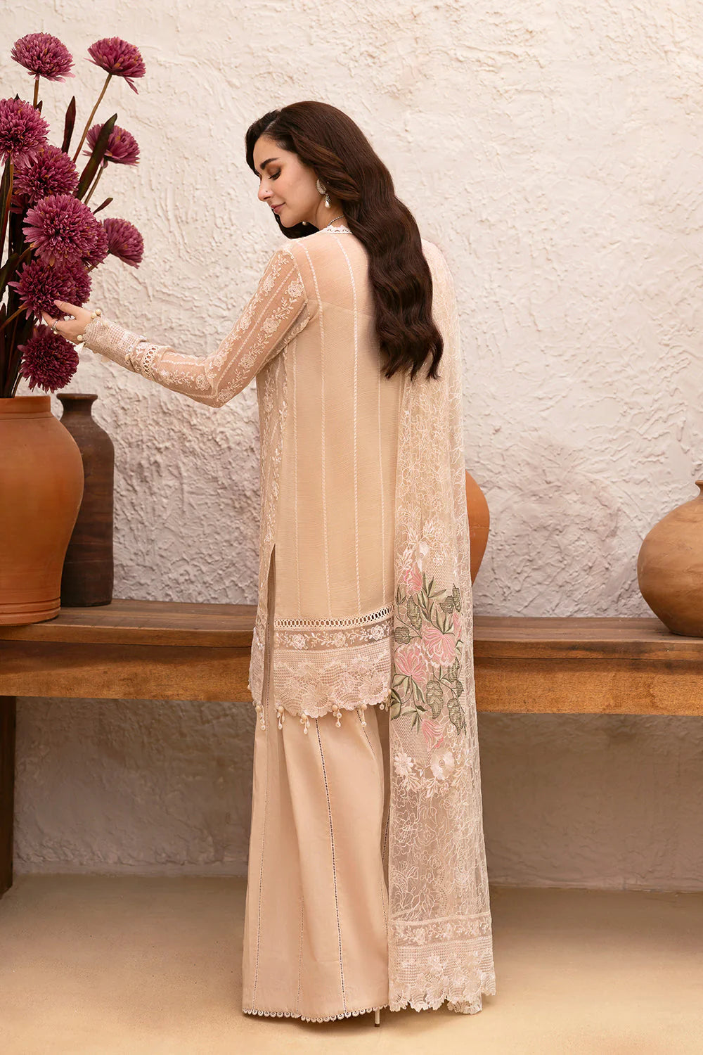 03-Piece Embroidered Lawn Suit With Organza Dupatta | Ready To Wear
