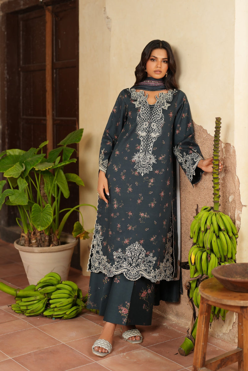 3 Piece Stitched Embroidered Lawn Suit Ready To Wear