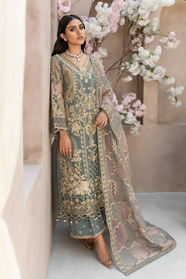 The Pastel Royalty: Heavy Embroidered Organza Suit With Silk Trouser | Ready To Wear