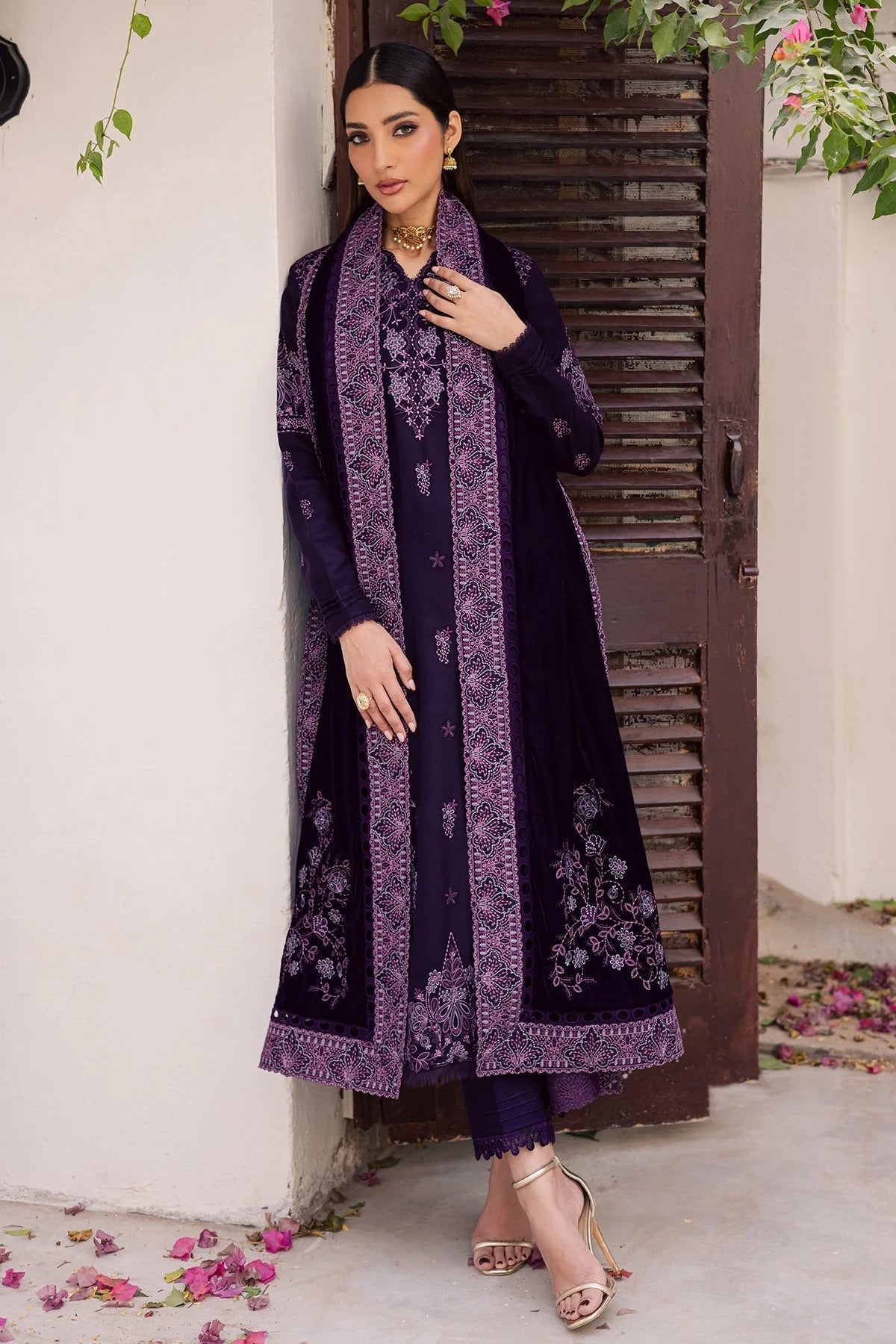 3  Piece Stitched  Velvet  Suit - Ready to Wear