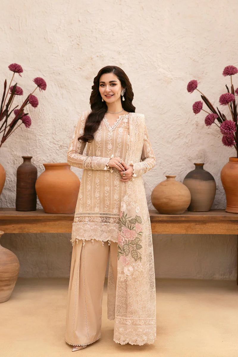03-Piece Embroidered Lawn Suit With Organza Dupatta | Ready To Wear
