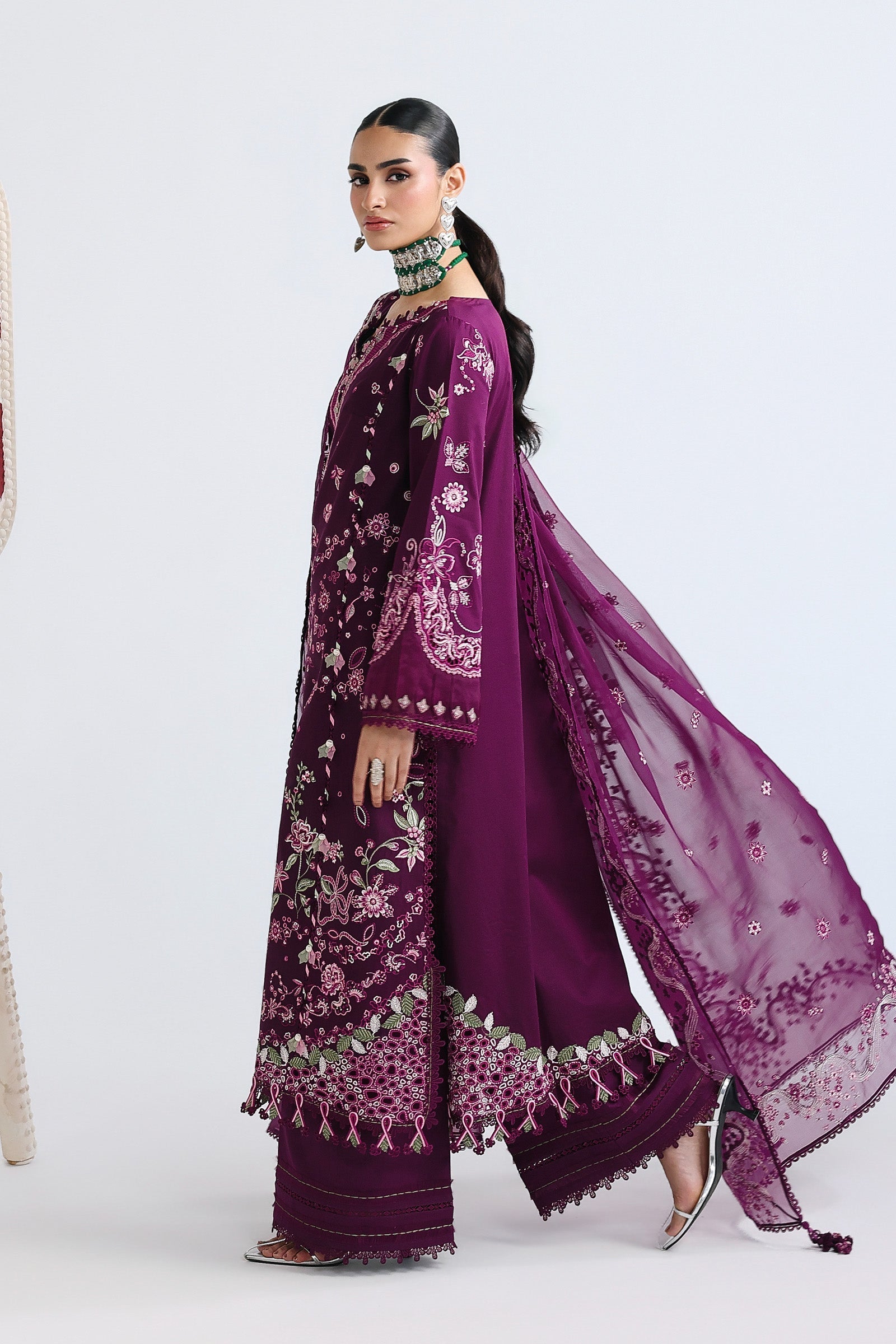 03-Piece Embroidered Lawn Suit With Chiffon Dupatta | Ready To Wear