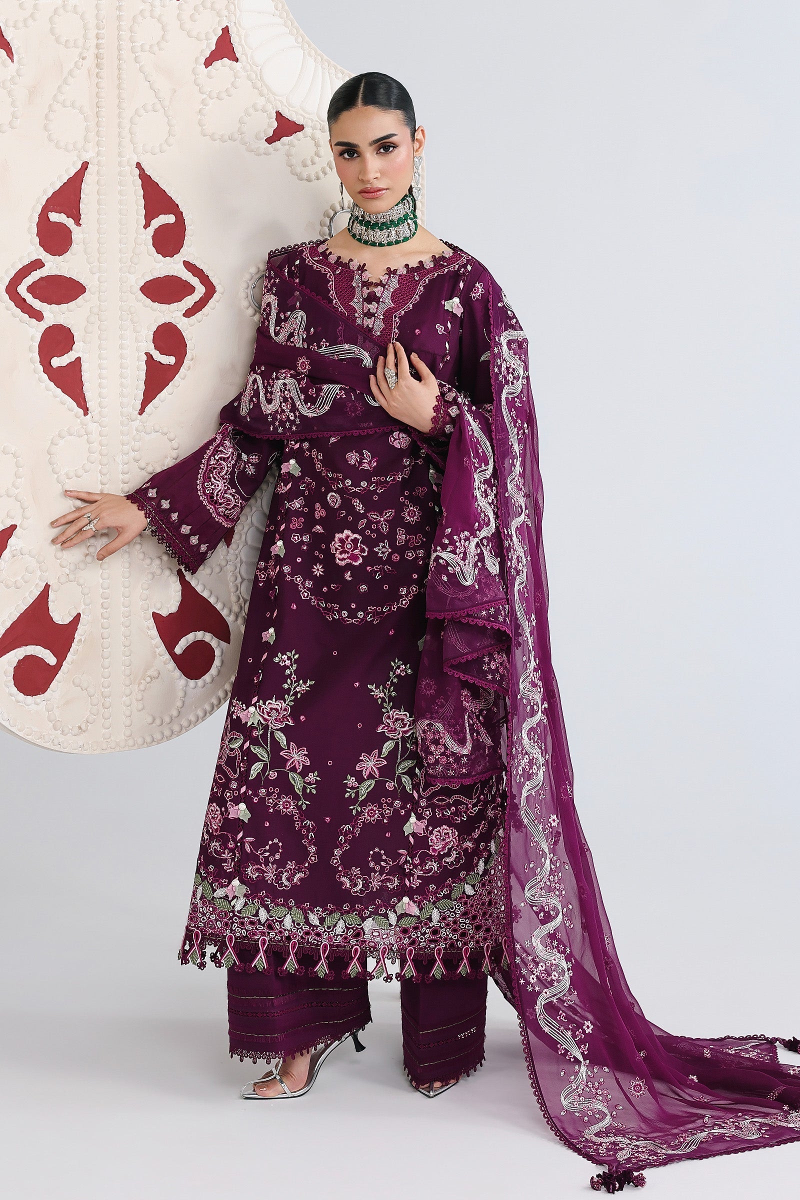 03-Piece Embroidered Lawn Suit With Chiffon Dupatta | Ready To Wear