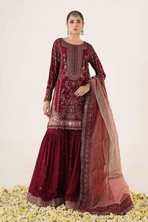 03-Piece Embroidered Chiffon Suit With Silk Dupatta | Ready To Wear