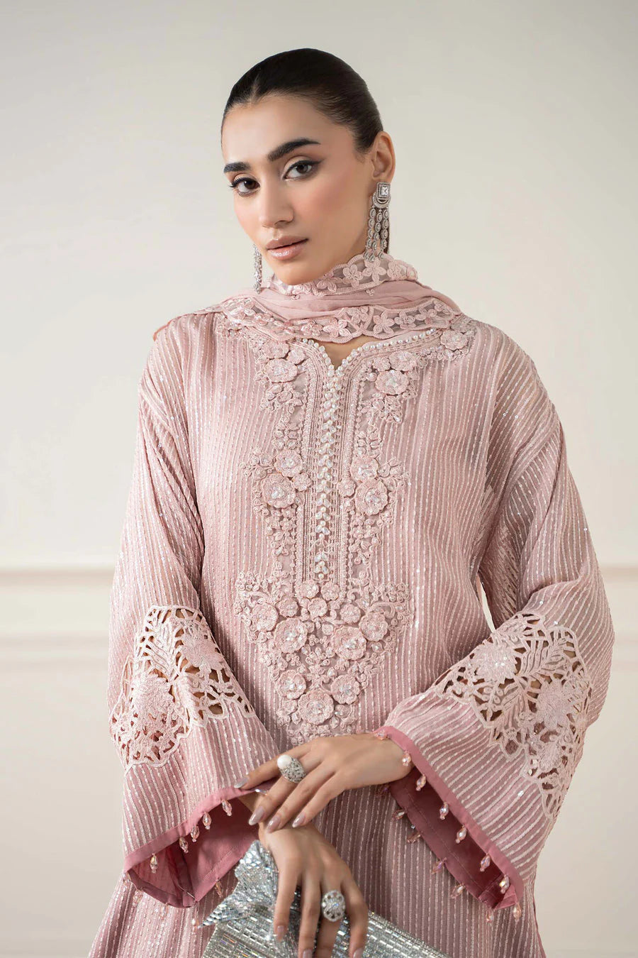 03-Piece Embroidered Chiffon Suit With Malai Trouser | Ready To Wear