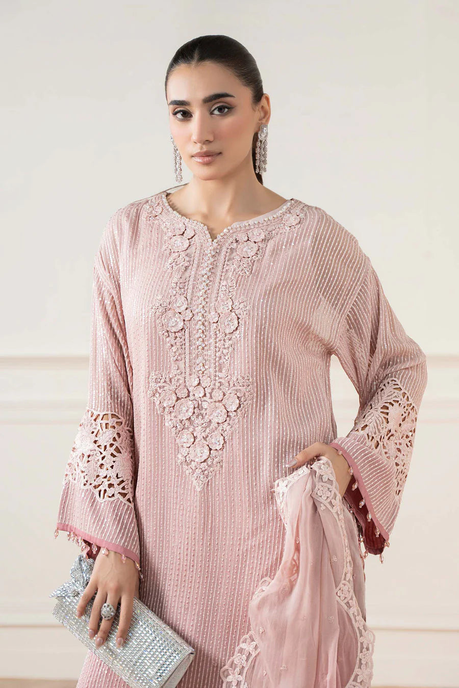 03-Piece Embroidered Chiffon Suit With Malai Trouser | Ready To Wear