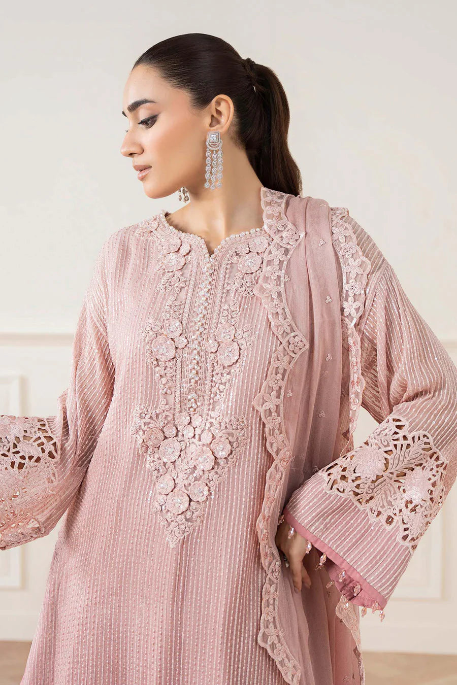03-Piece Embroidered Chiffon Suit With Malai Trouser | Ready To Wear