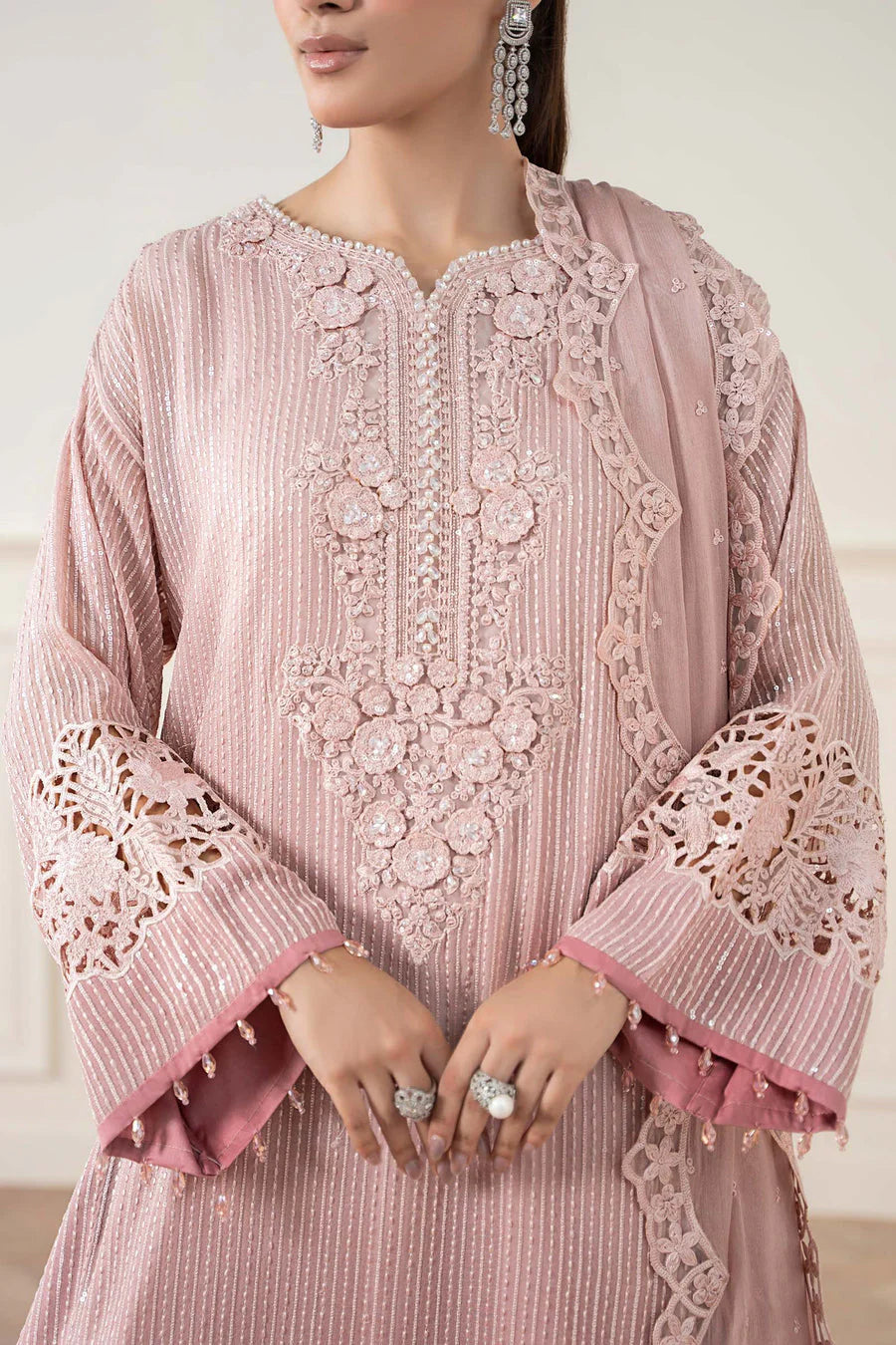 03-Piece Embroidered Chiffon Suit With Malai Trouser | Ready To Wear