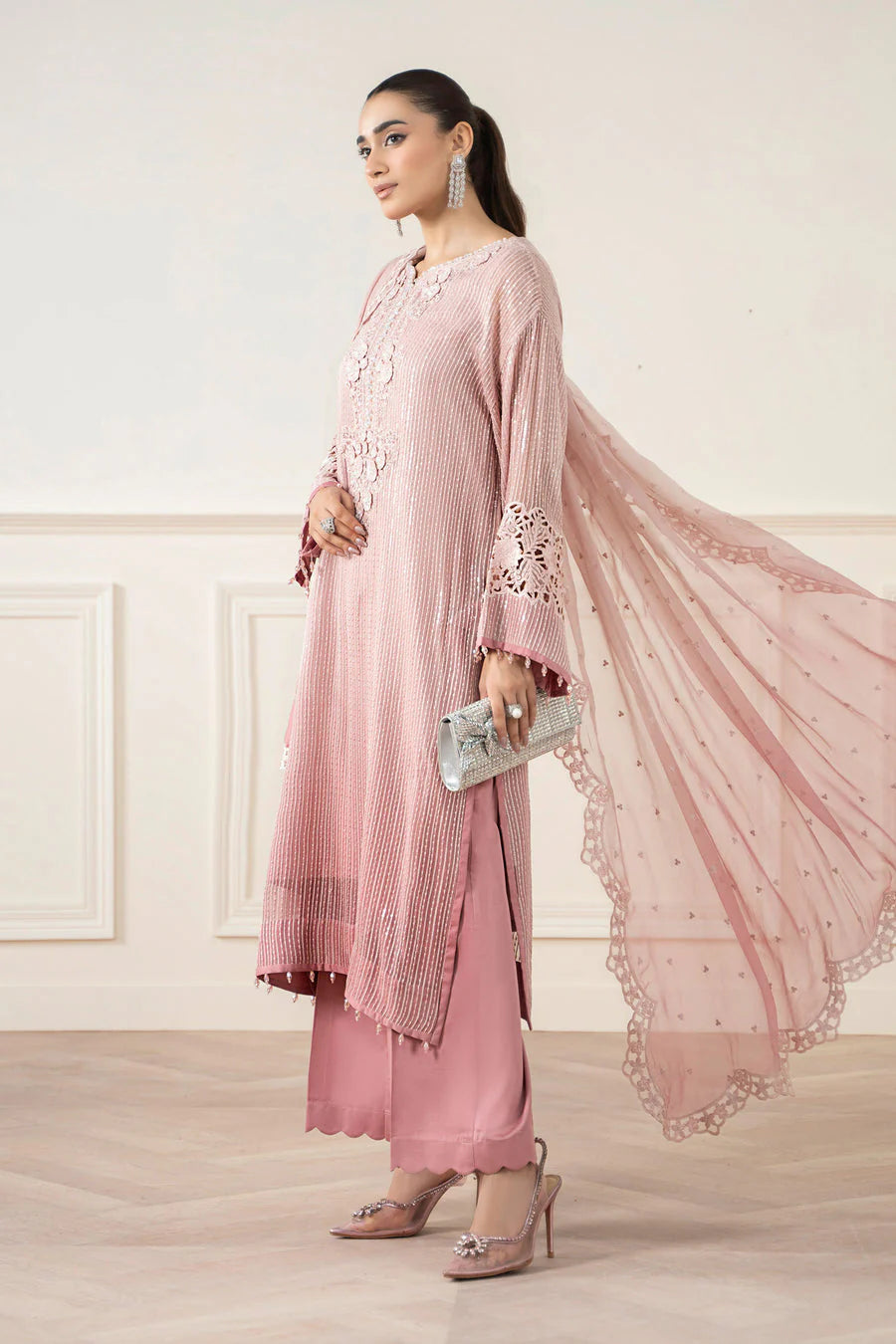03-Piece Embroidered Chiffon Suit With Malai Trouser | Ready To Wear