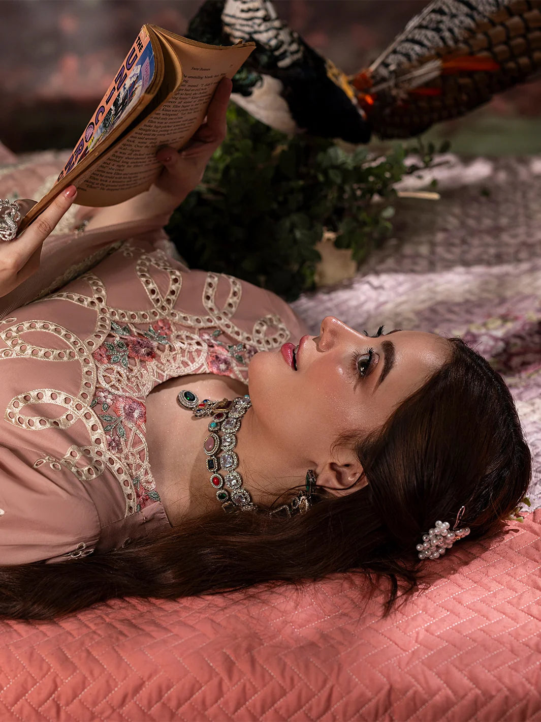 Dusty Peach: Embroidered Lawn Suit With Net Dupatta | Ready To Wear