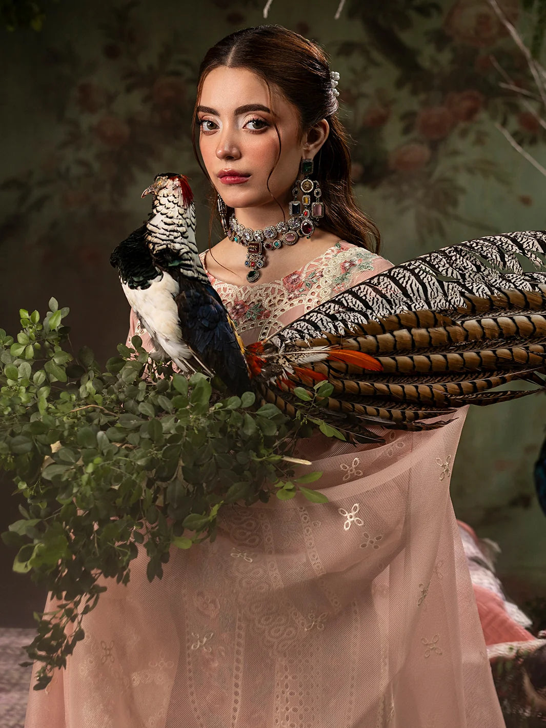 Dusty Peach: Embroidered Lawn Suit With Net Dupatta | Ready To Wear
