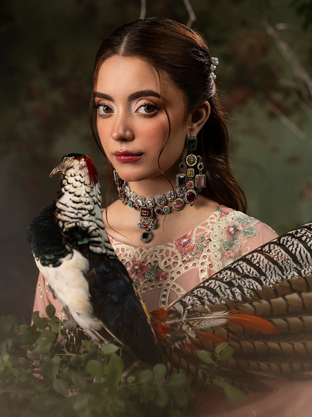 Dusty Peach: Embroidered Lawn Suit With Net Dupatta | Ready To Wear