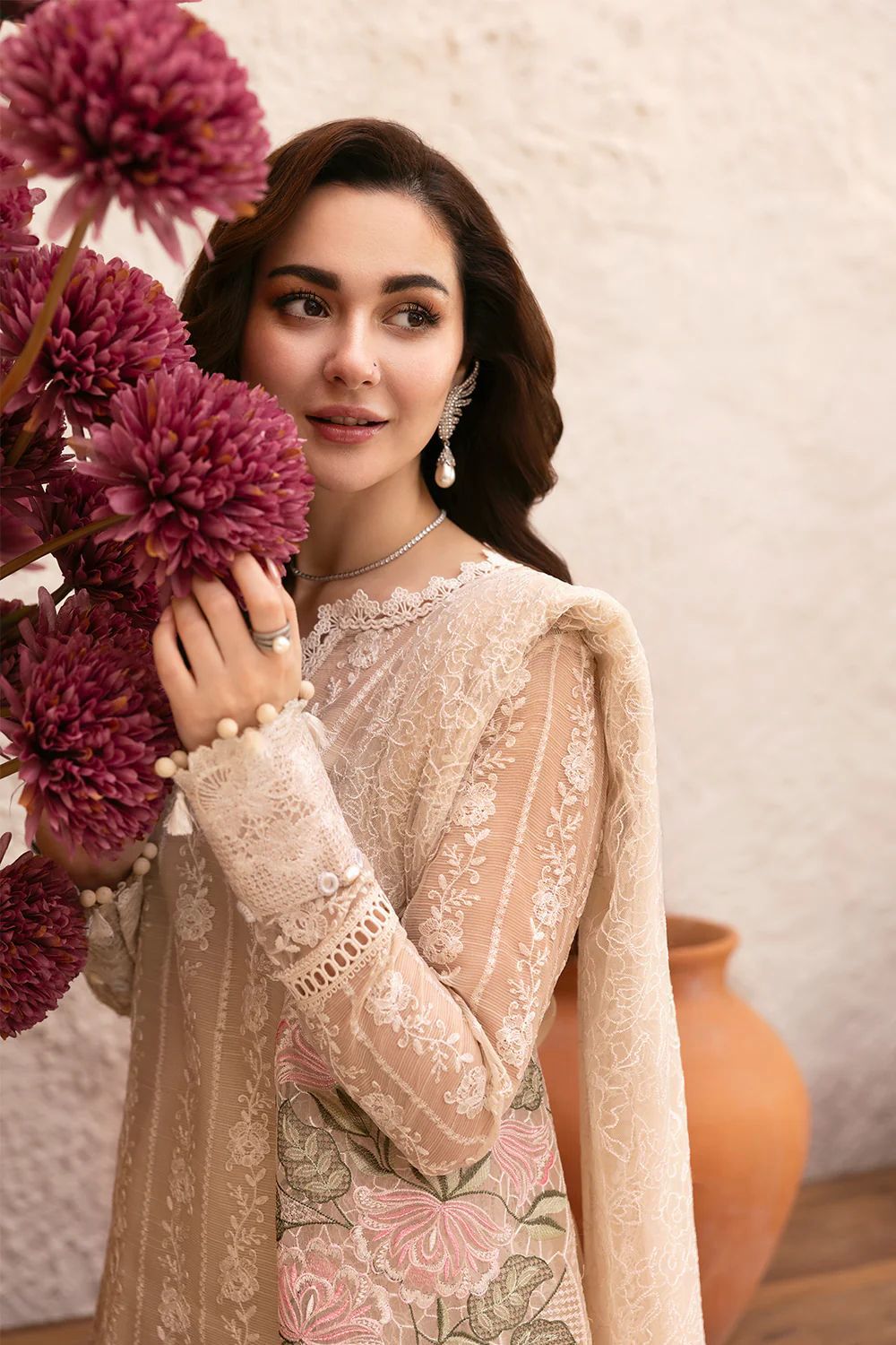 03-Piece Embroidered Lawn Suit With Organza Dupatta | Ready To Wear