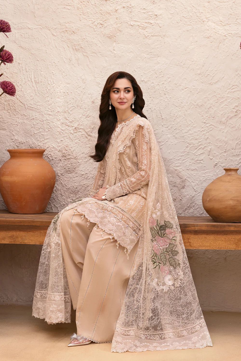 03-Piece Embroidered Lawn Suit With Organza Dupatta | Ready To Wear