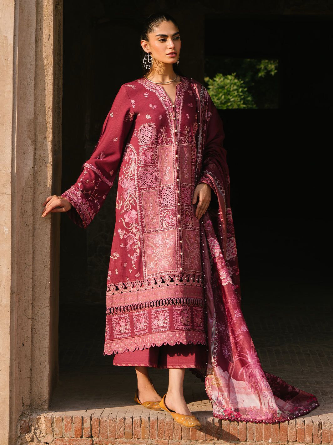03-Piece Embroidered Lawn Suit With Printed Silk Dupatta | Ready To Wear