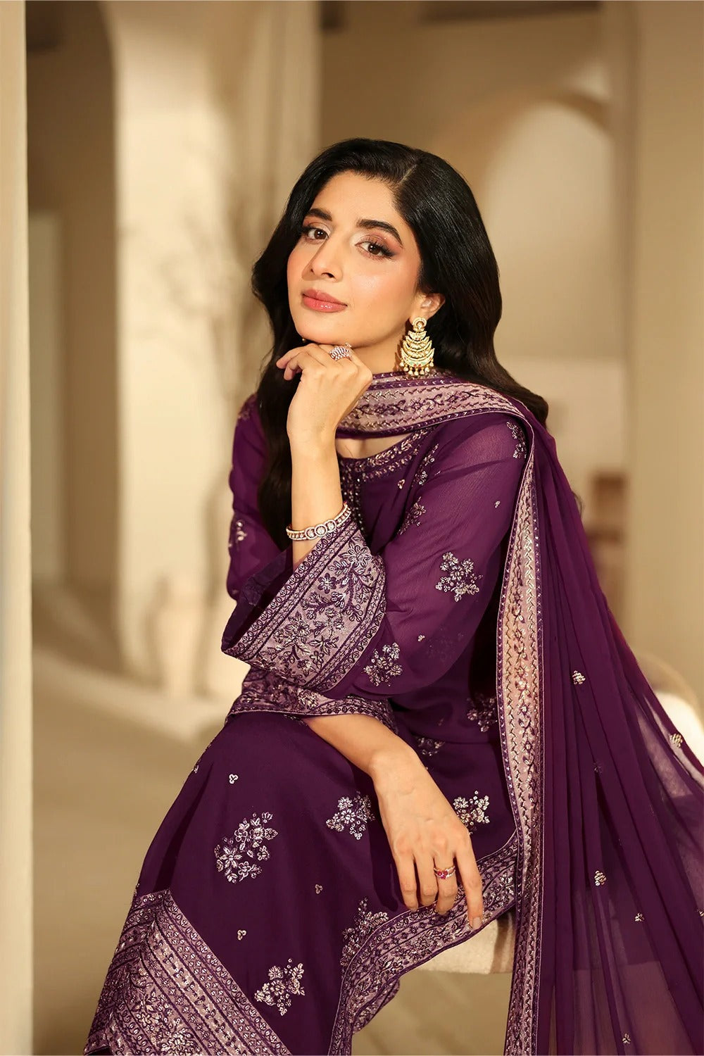 03-Piece Chiffon Suit With Embroidery | Ready To Wear