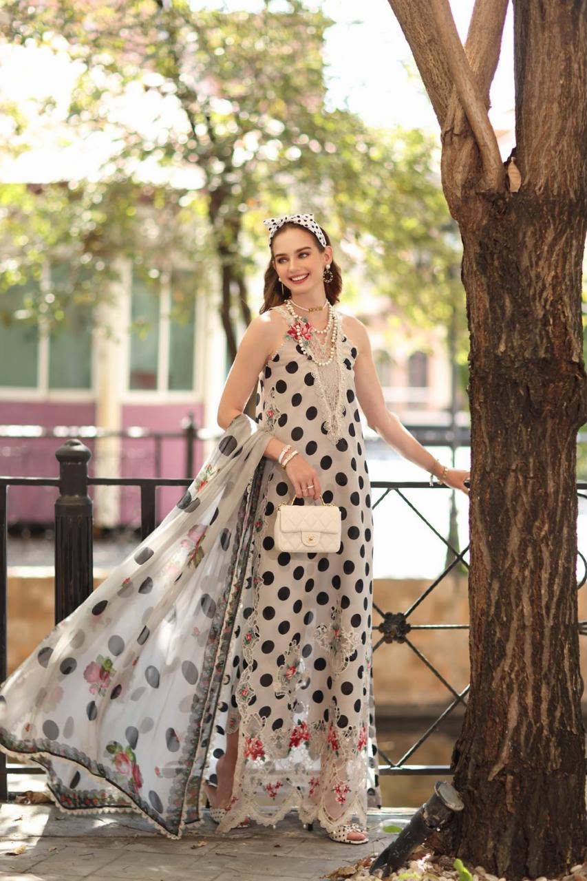 03-Piece Printed Chiffon Suit With Embroidery | Ready To Wear