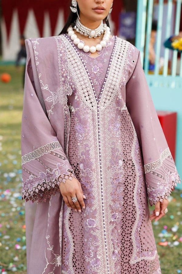 03-Piece Embroidered Lawn Suit With Organza Dupatta | Ready To Wear