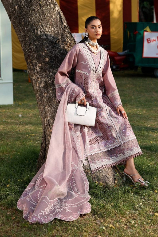 03-Piece Embroidered Lawn Suit With Organza Dupatta | Ready To Wear