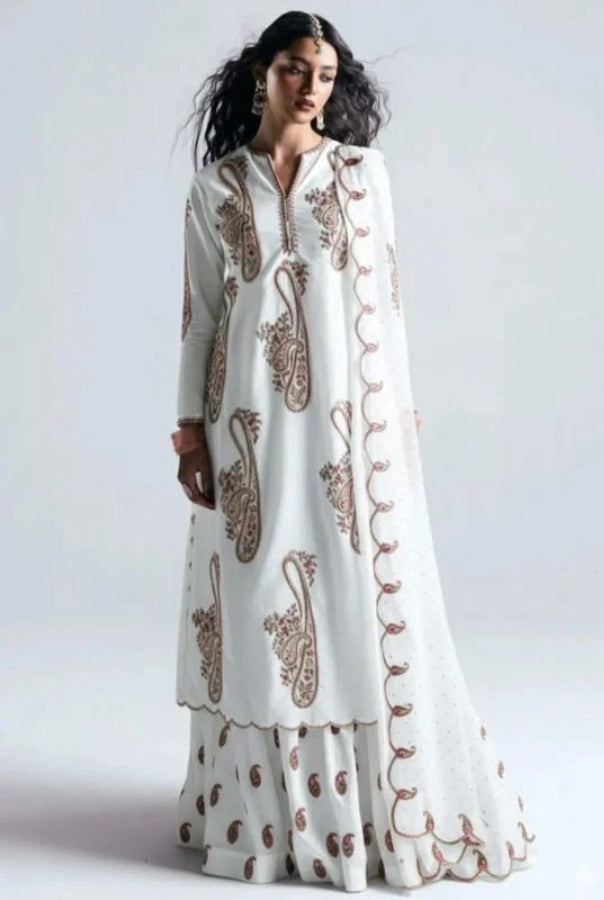 03-Piece Cotton Silk Suit With Organza | Ready To Wear