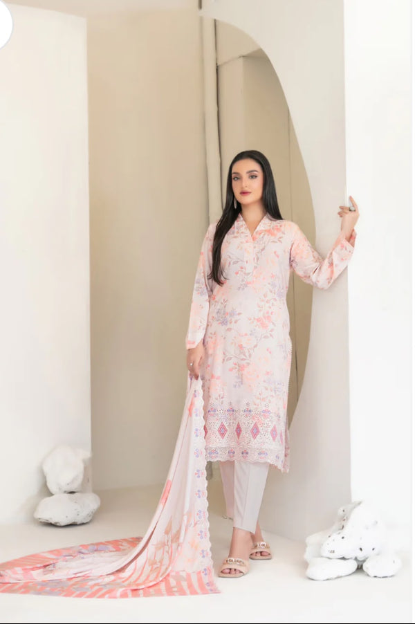03-Piee Lawn Suit With Chikankari Embroidery | Ready To Wear