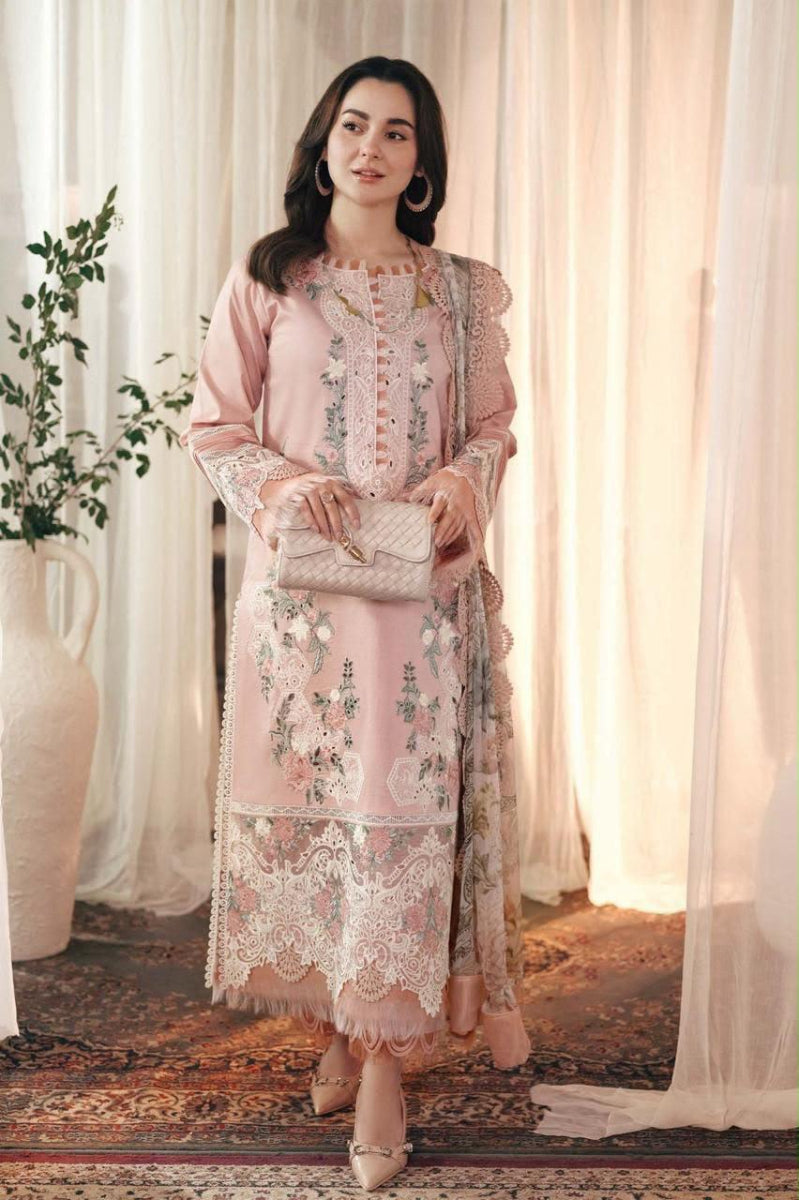 03-Piece Embroidered Lawn Suit With Soft Silk Dupatta | Ready To Wear
