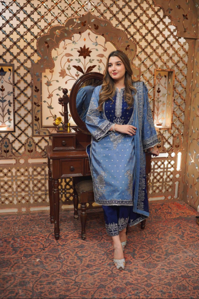 03-Piece Shamoz Silk Suit With Chiffon Dupatta | Ready To Wear