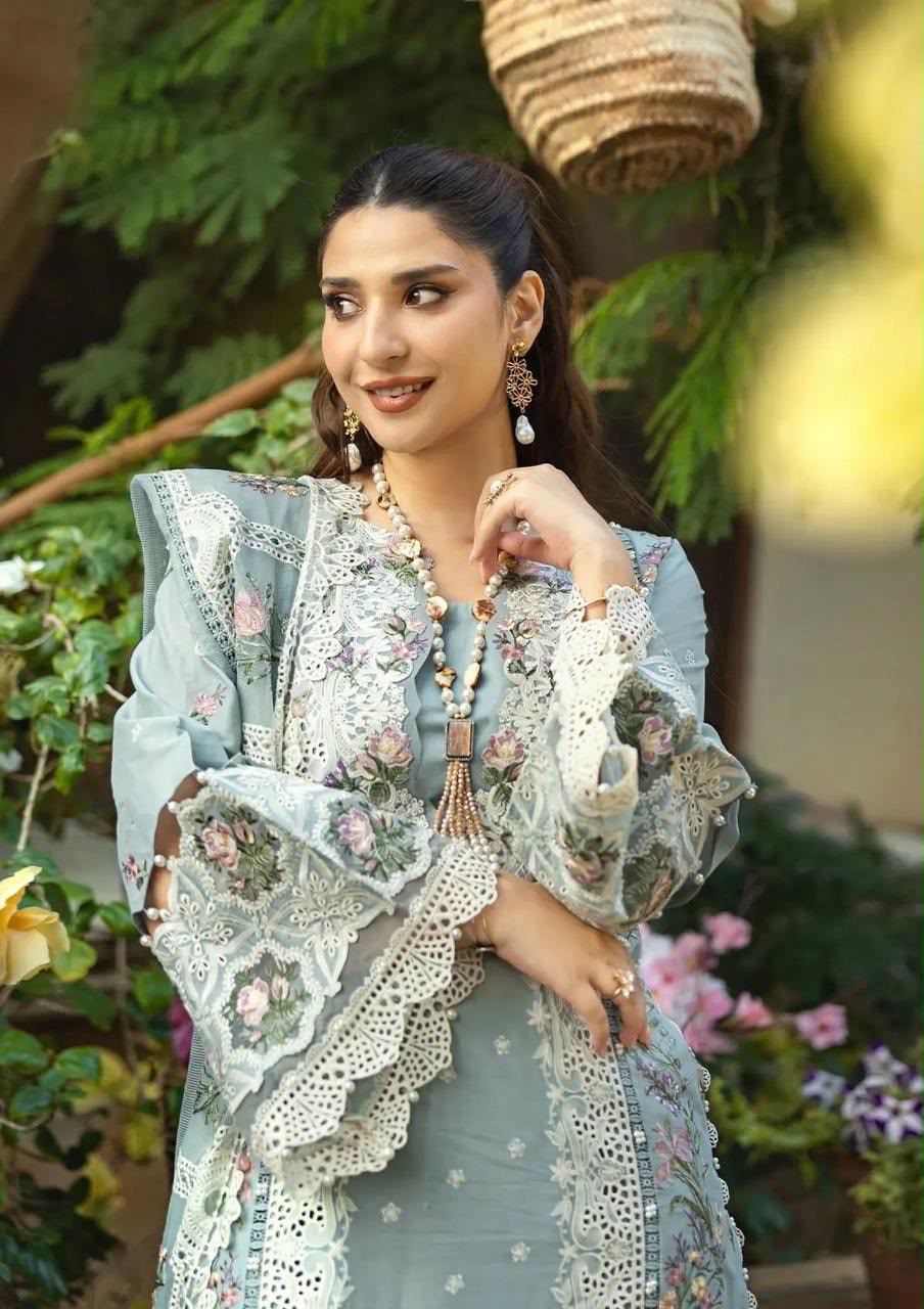 03-Piece Embroidered Lawn Suit With Net Dupatta | Ready To Wear