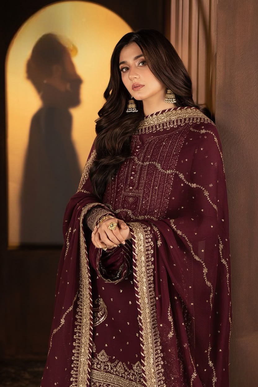 03-Piece Chiffon Suit With Embroidery | Ready To Wear