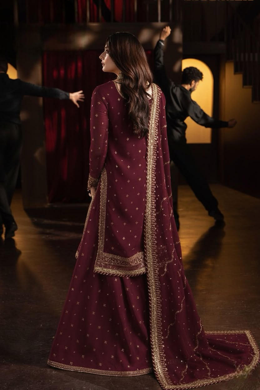 03-Piece Chiffon Suit With Embroidery | Ready To Wear