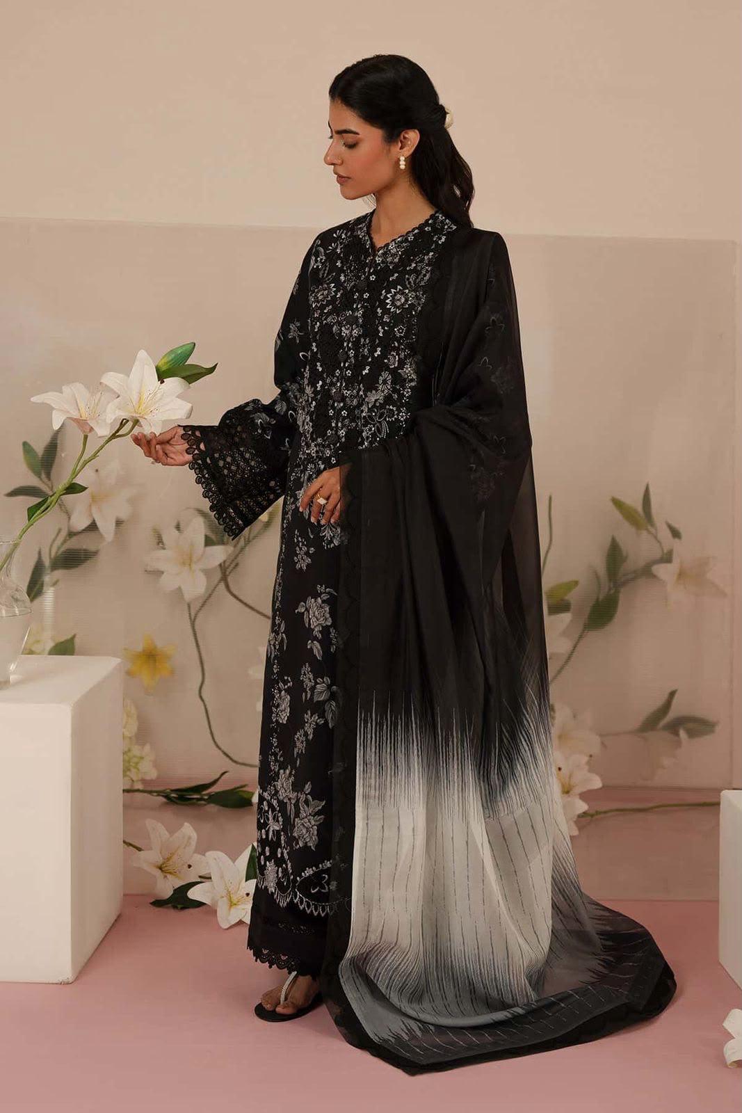 03-Piece Embroidered Printed Lawn Suit With Chiffon Dupatta | Ready To Wear