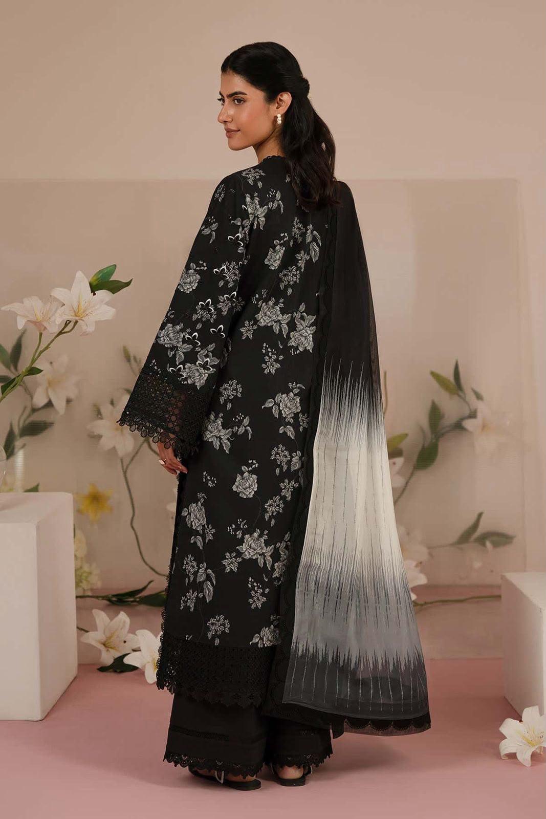 03-Piece Embroidered Printed Lawn Suit With Chiffon Dupatta | Ready To Wear