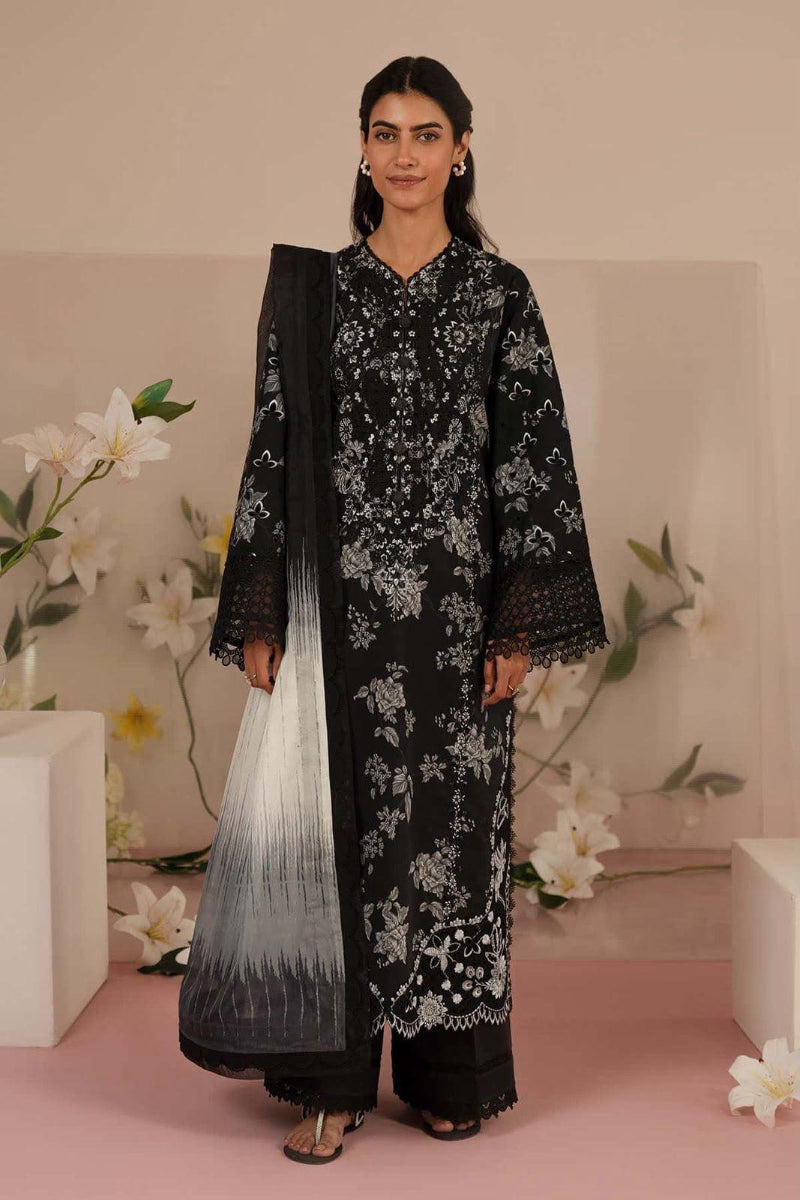 03-Piece Embroidered Printed Lawn Suit With Chiffon Dupatta | Ready To Wear
