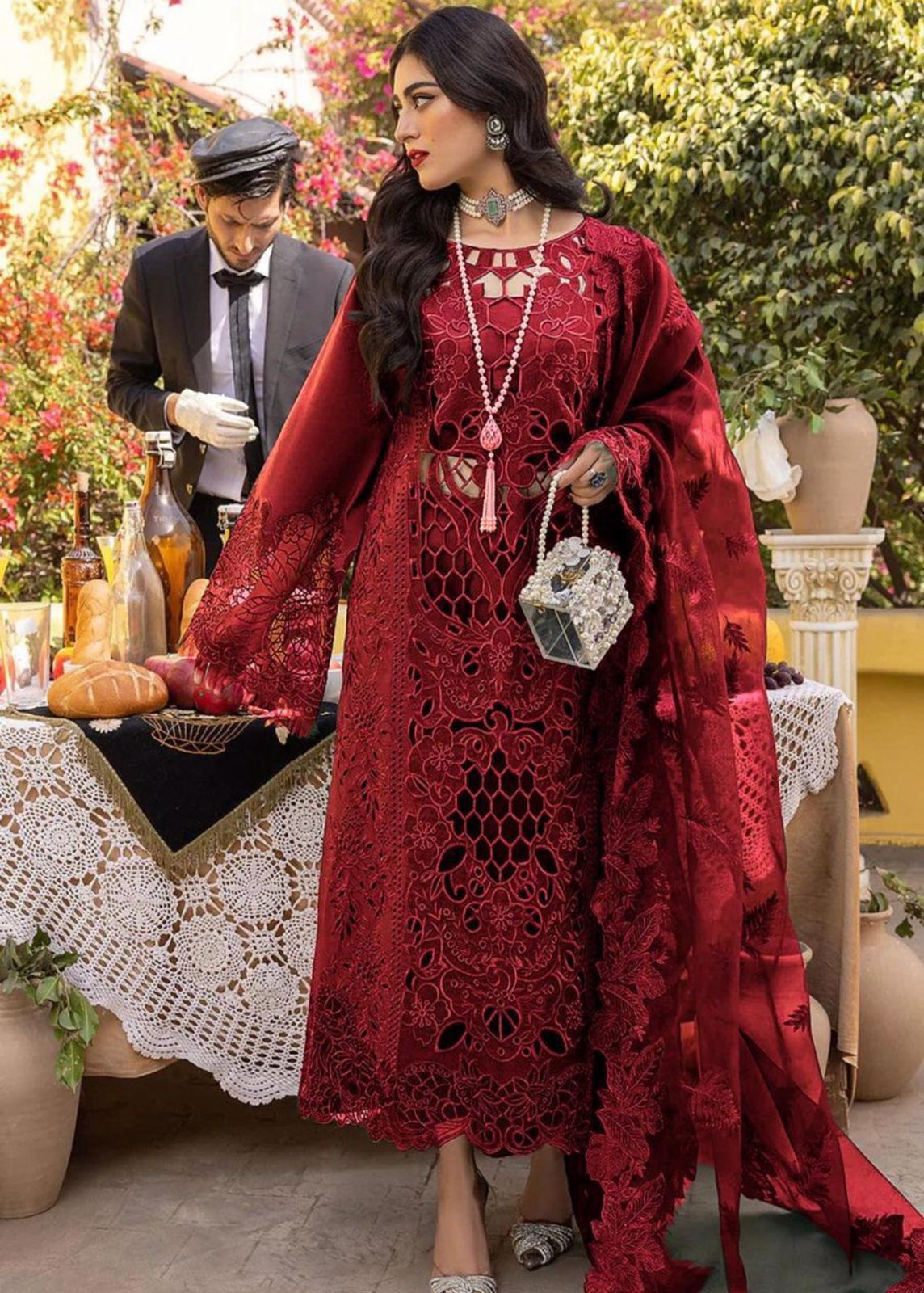 03-Piece Embroidered Lawn Suit With Organza Dupatta | Ready To Wear