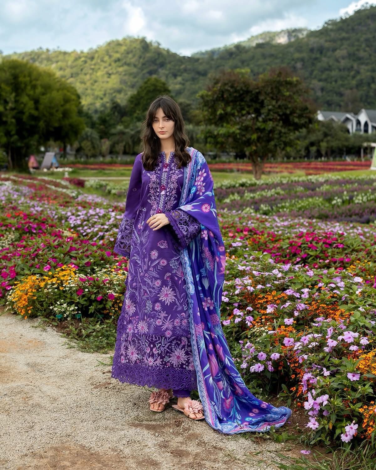 03-Piece Embroidered Lawn Suit With Printed Silk Dupatta | Ready To Wear