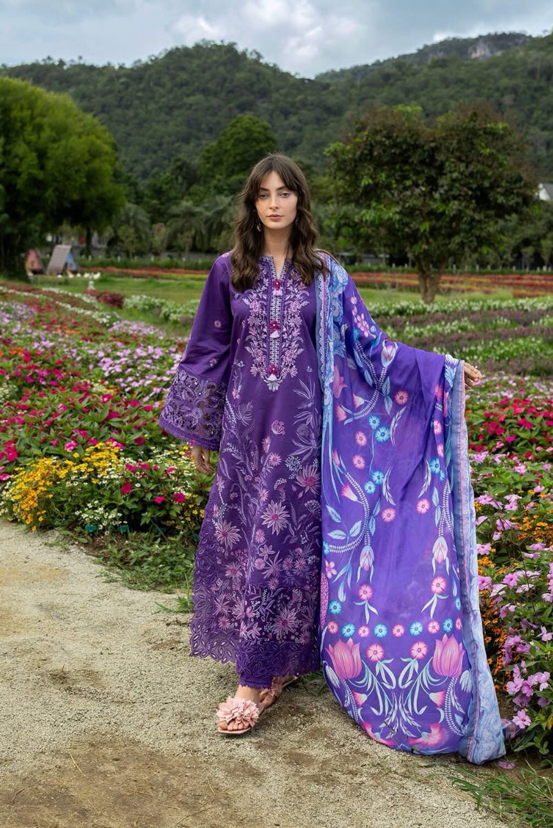 03-Piece Embroidered Lawn Suit With Printed Silk Dupatta | Ready To Wear