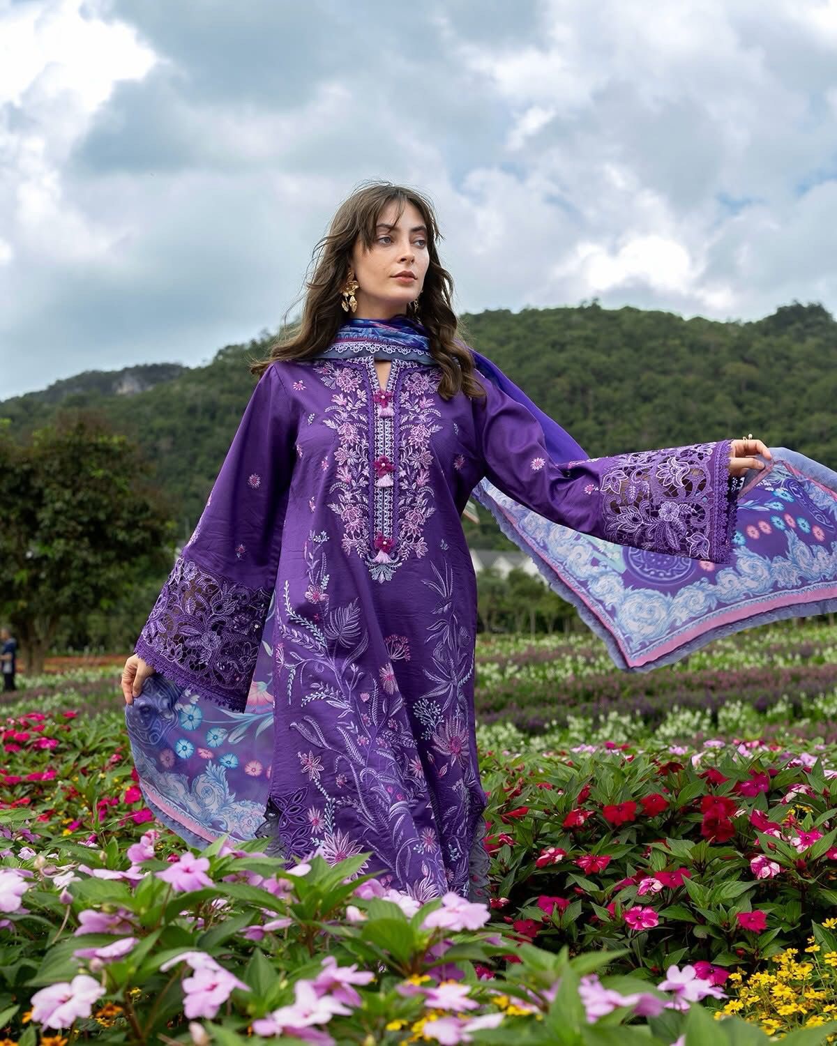 03-Piece Embroidered Lawn Suit With Printed Silk Dupatta | Ready To Wear