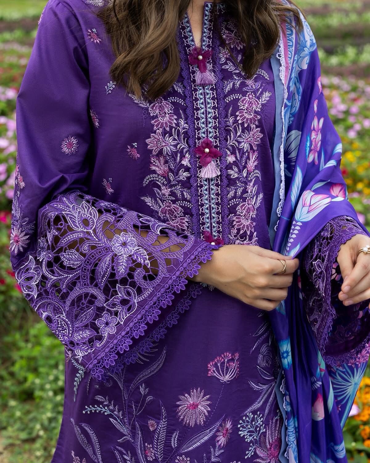 03-Piece Embroidered Lawn Suit With Printed Silk Dupatta | Ready To Wear