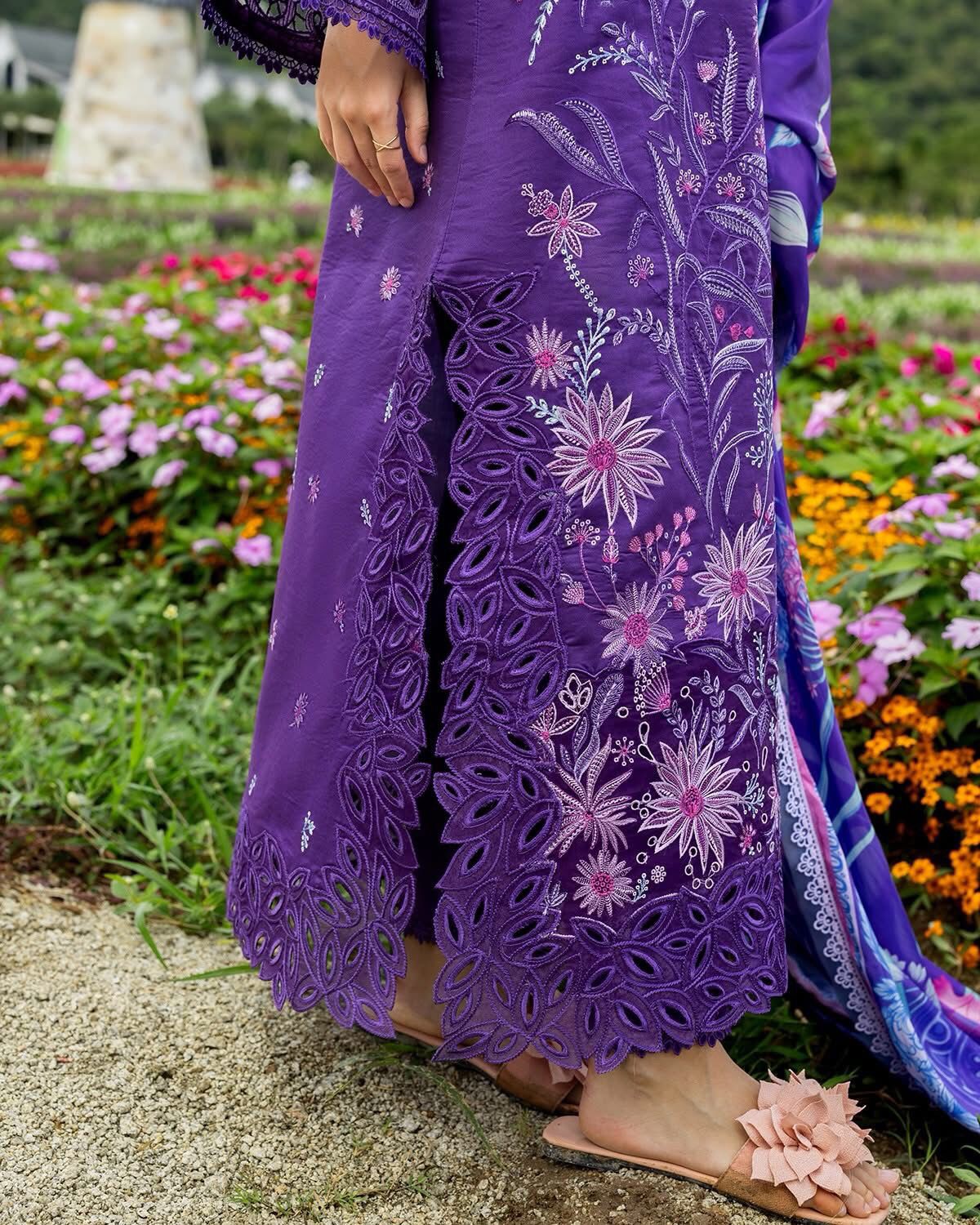03-Piece Embroidered Lawn Suit With Printed Silk Dupatta | Ready To Wear