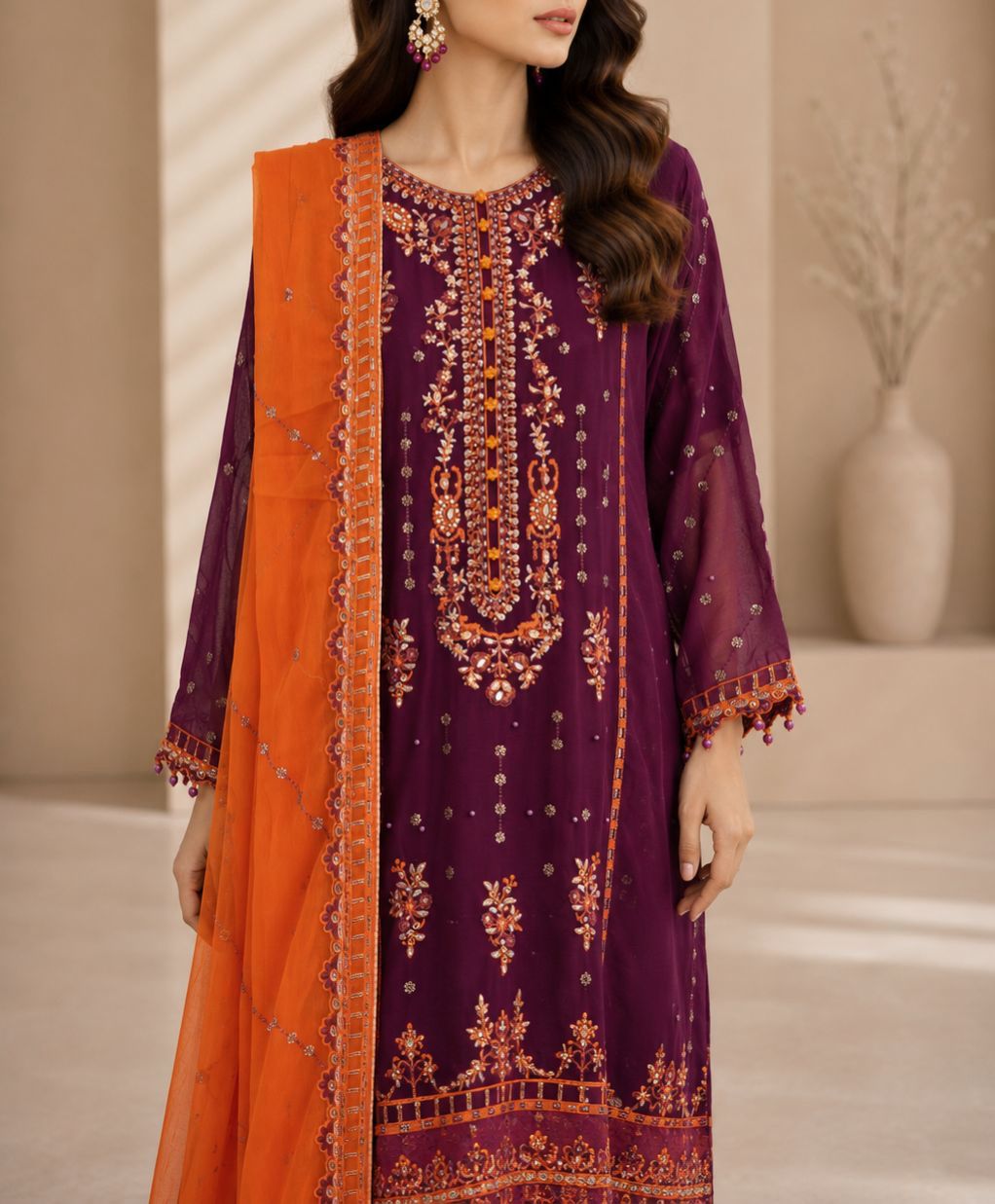 03-Piece Chiffon Suit With Embroidery | Ready To Wear