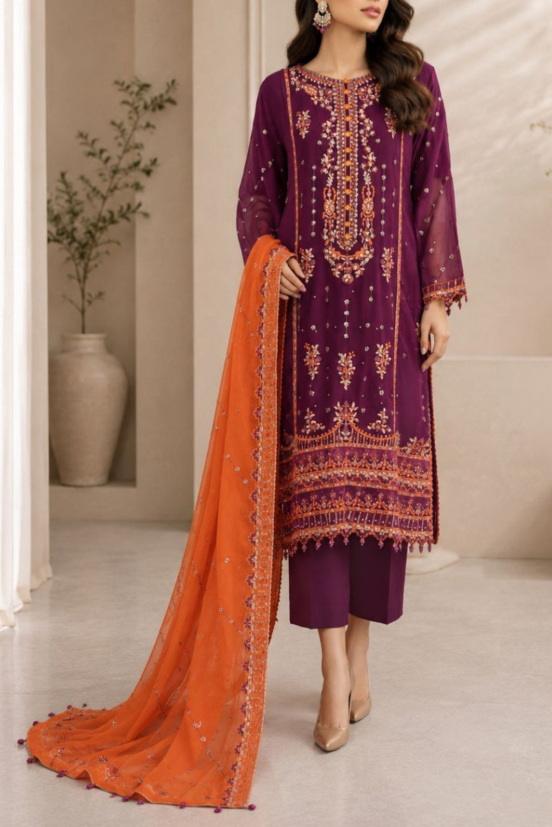 03-Piece Chiffon Suit With Embroidery | Ready To Wear