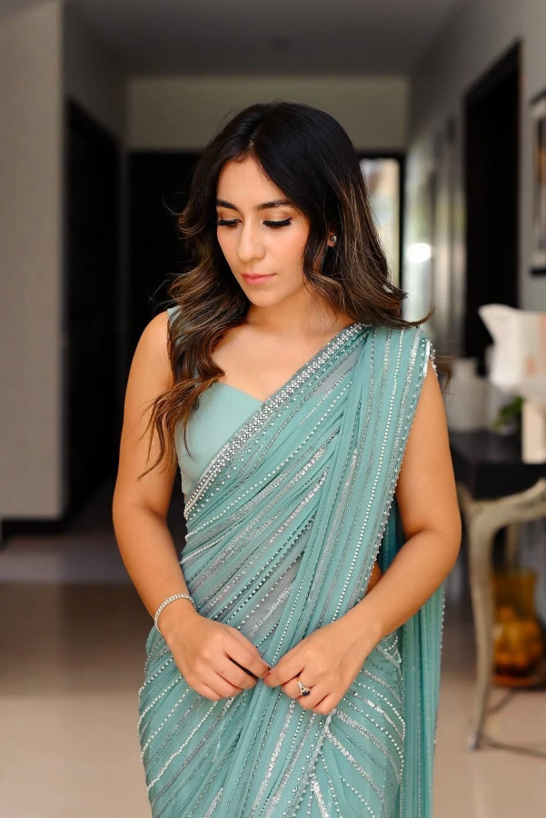Chiffon Saree With Sequin Embroidery | Ready To Wear