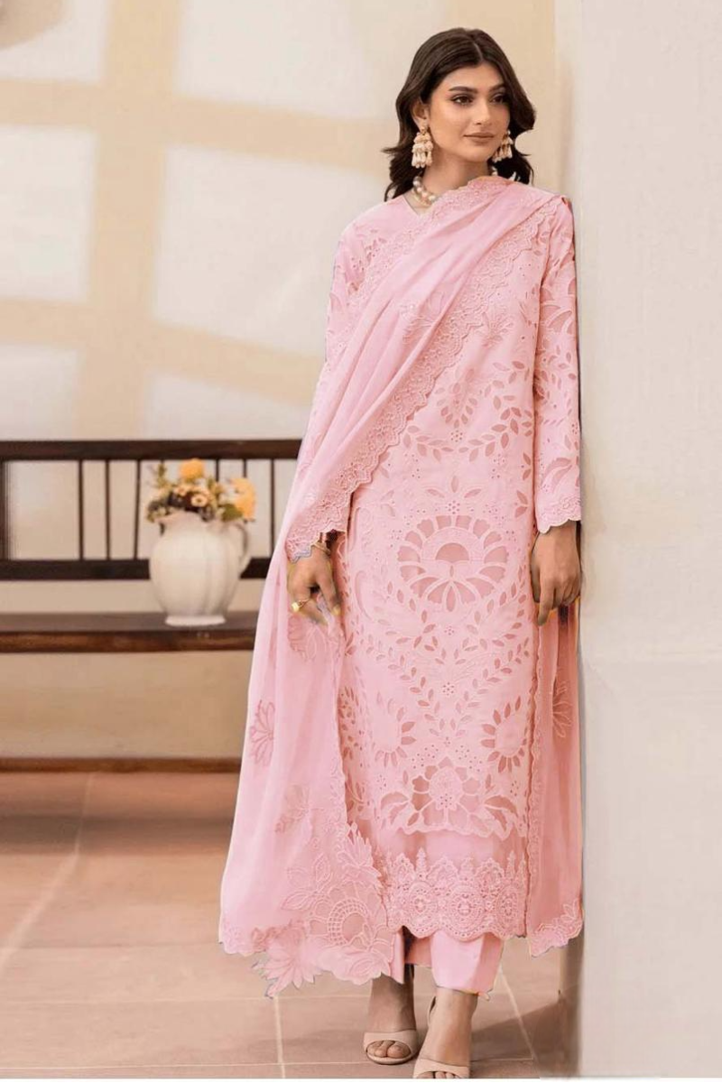 03-Piece Embroidered Lawn Suit With Chiffon Dupatta | Ready To Wear