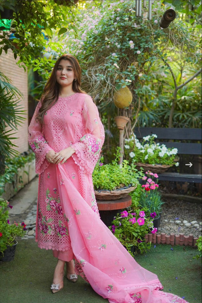 03-Piece Embroidered Organza Suit | Ready To Wear
