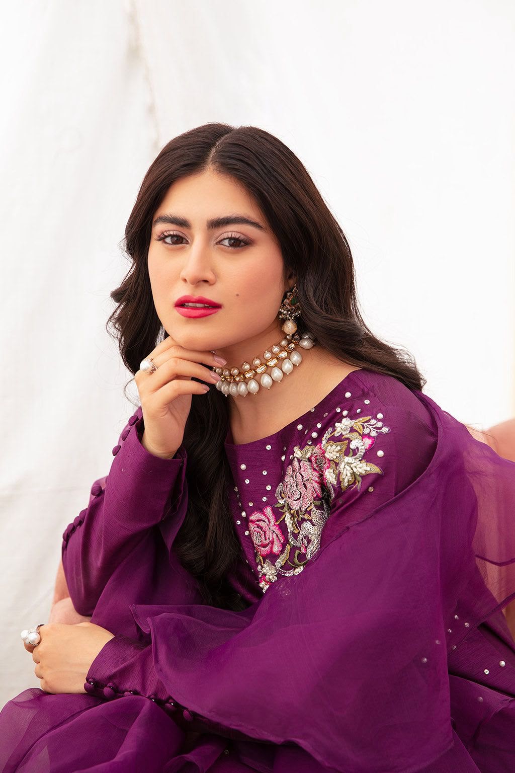 Royal Orchid: Silk Kurta with Ruffled Organza Dupatta | Ready To Wear