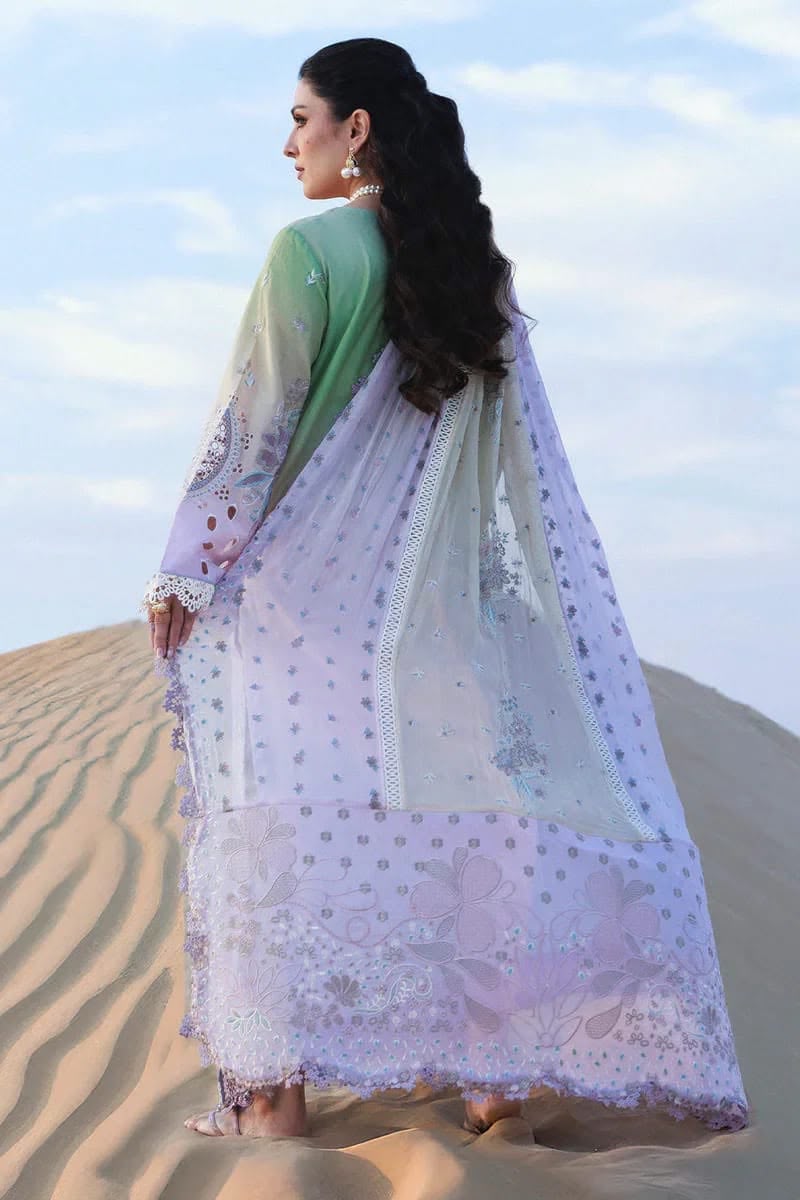 Mint & Lilac Dual-Tone: Embroidered Lawn Suit With Organza Dupatta | Ready To Wear