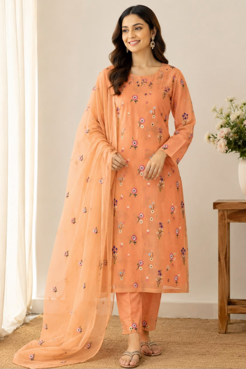 03-Piece Embroidered Lawn Suit With Chiffon Dupatta | Ready To Wear