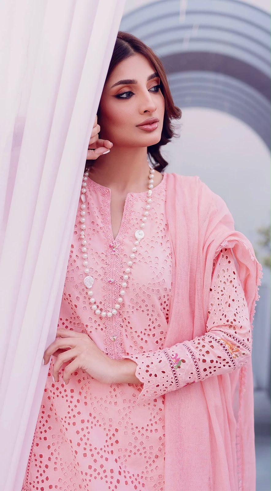 03-Piece - Embroidered Lawn Suit With Chiffon Dupatta | Ready To Wear